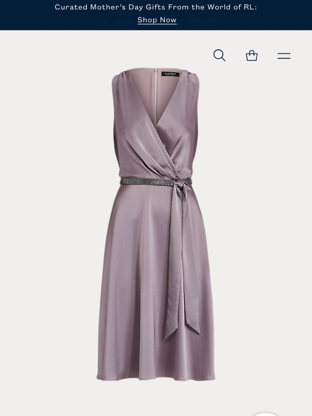 Lauren Ralph Lauren Dusty Lavender Satin Wrap Midi Dress